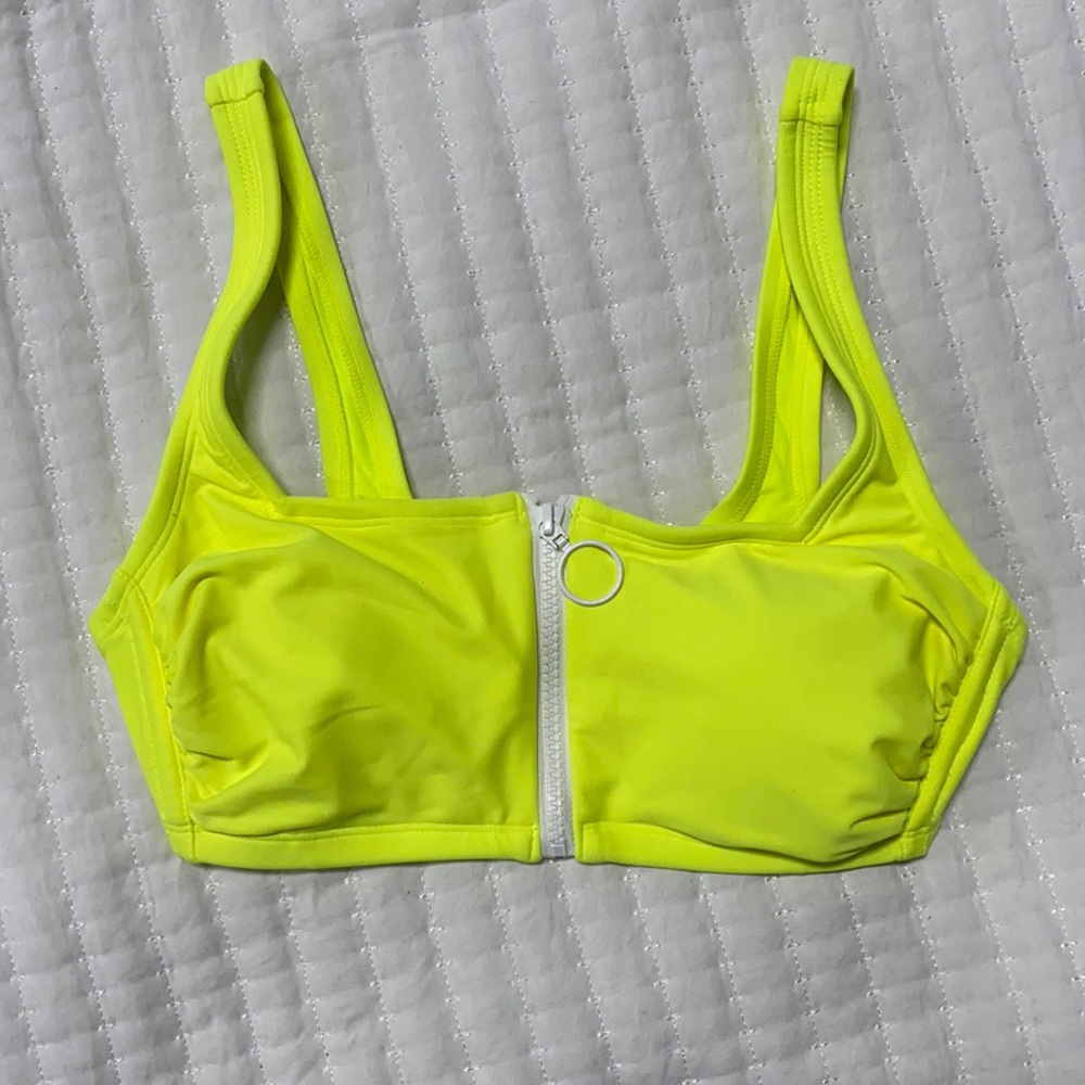 Neon Green Bikini Top Front Zip Size L, D/DD